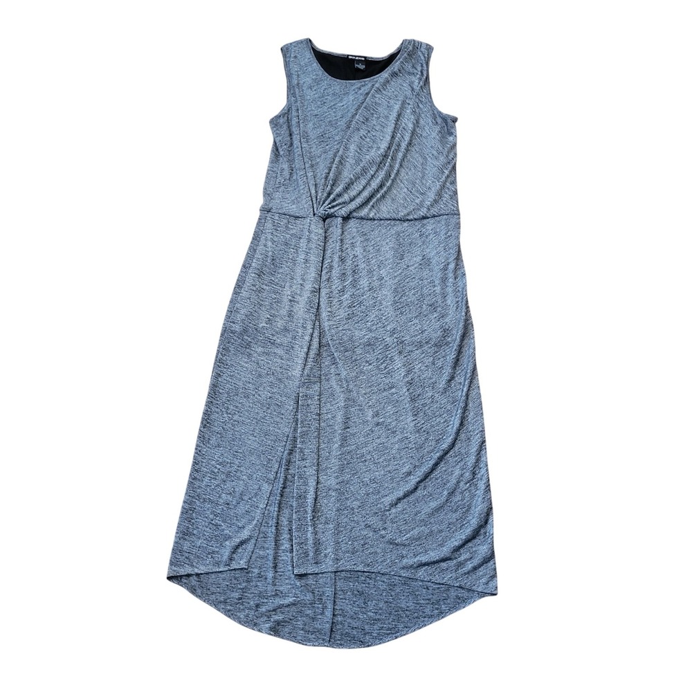 DKNY Jeans 1X Maxi Dress Grey Space Dye Twist Knot Front Slit Sleeveless Beach